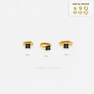 4 Petal Clover Black CZ Helix Hoops, Unisex, Gold, Silver SHEMISLI - SH583, SH584, SH585