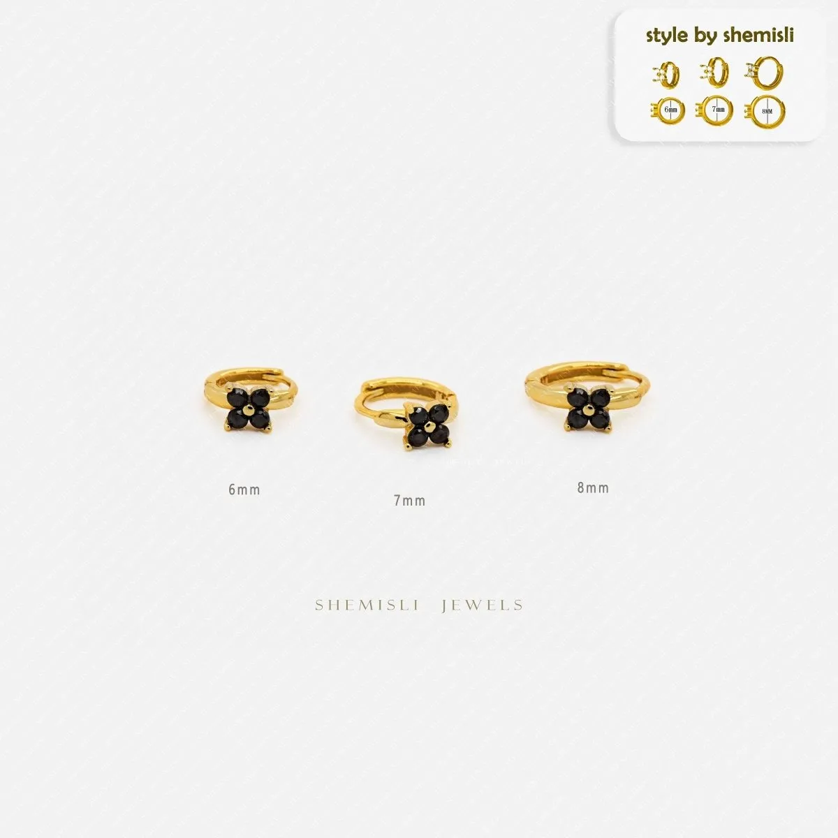 4 Petal Clover Black CZ Helix Hoops, Unisex, Gold, Silver SHEMISLI - SH583, SH584, SH585