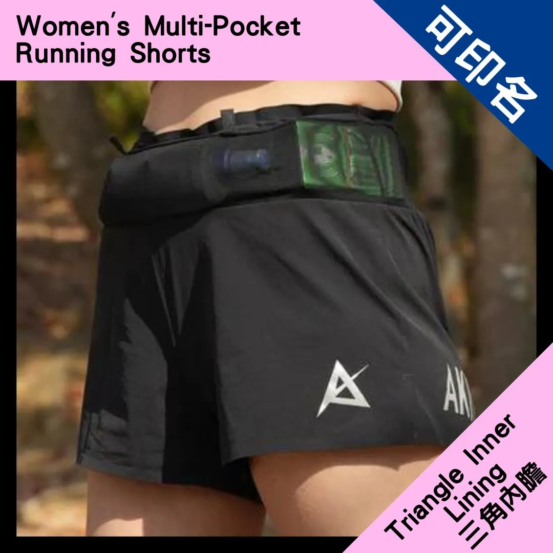 AKIV Multi-Pocket Running Shorts Women | Triangular inner | Black