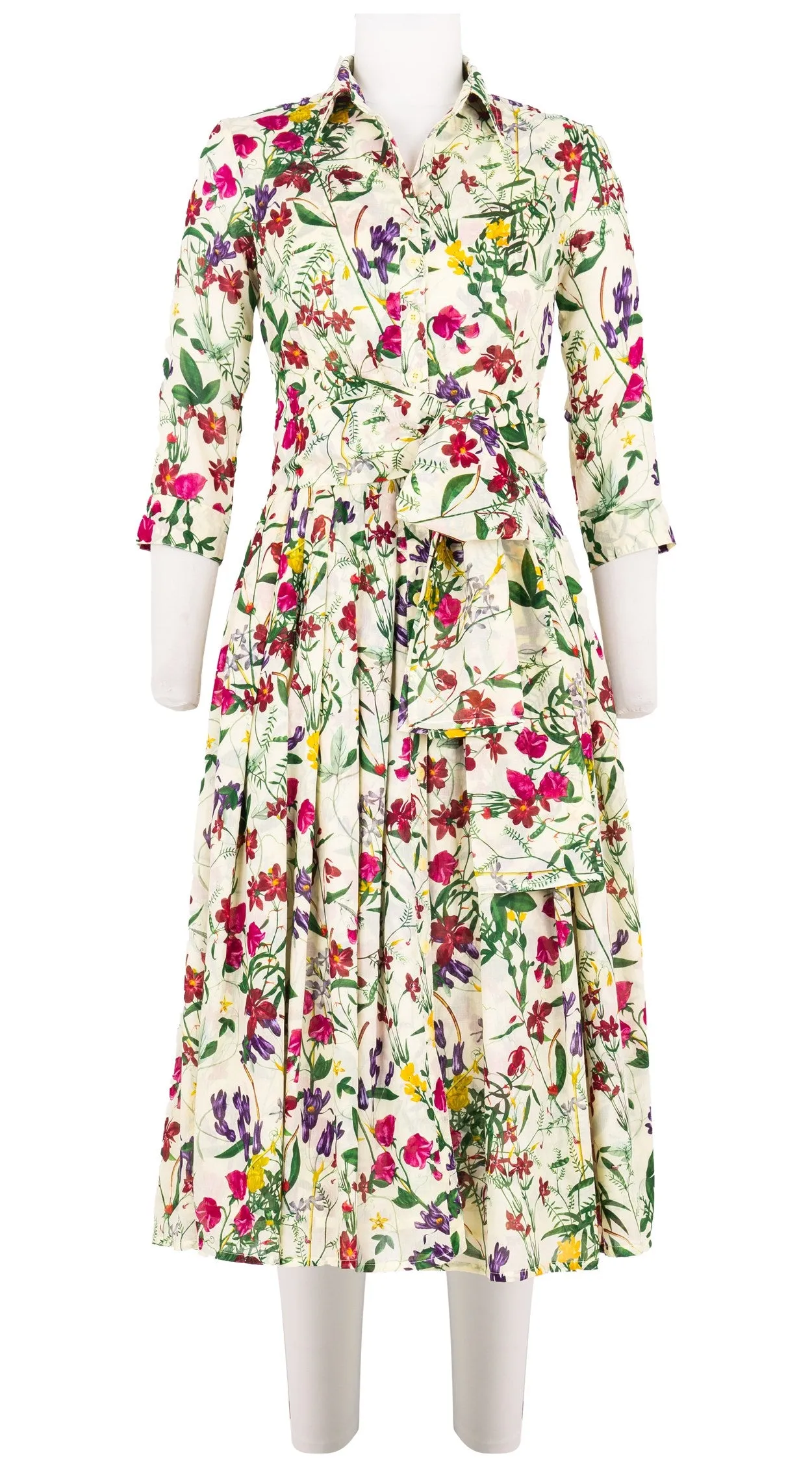 Audrey Dress #4 Shirt Collar 3/4 Sleeve Midi Length Cotton Musola (Fairy Tail Flower)