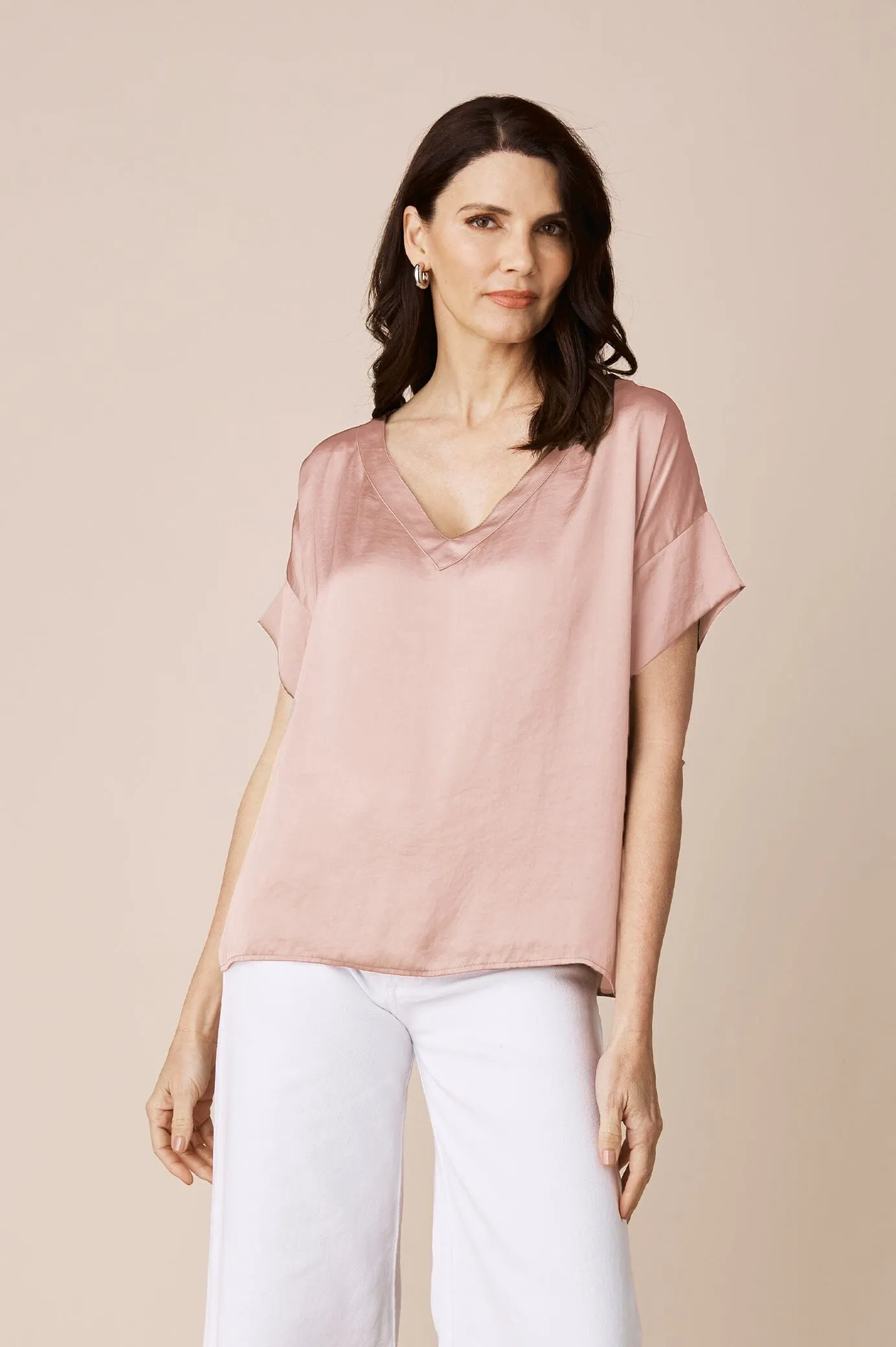 Bianca Short Sleeve Top Champagne with V Neck