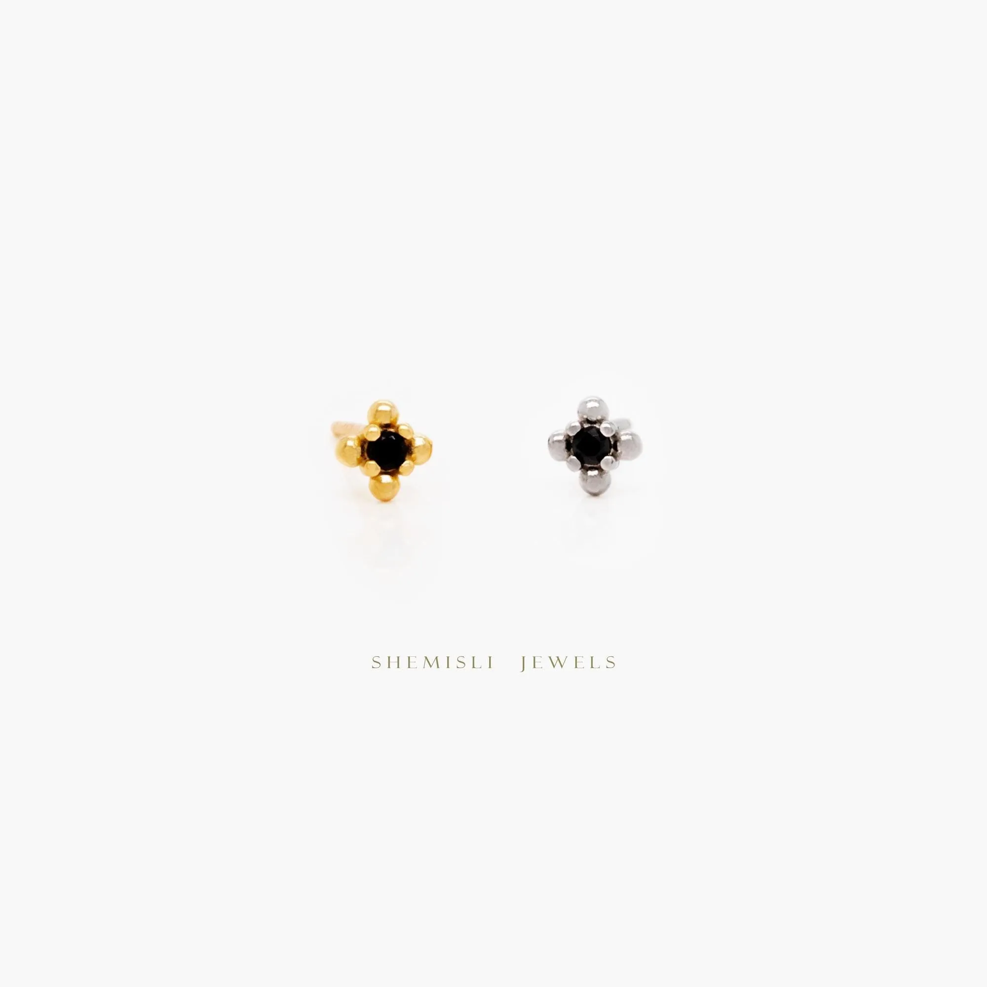 Black Marquise CZ Flower Stud Earrings Stack Set, Unisex, Gold, Silver SHEMISLI SS316, SS300, SS276