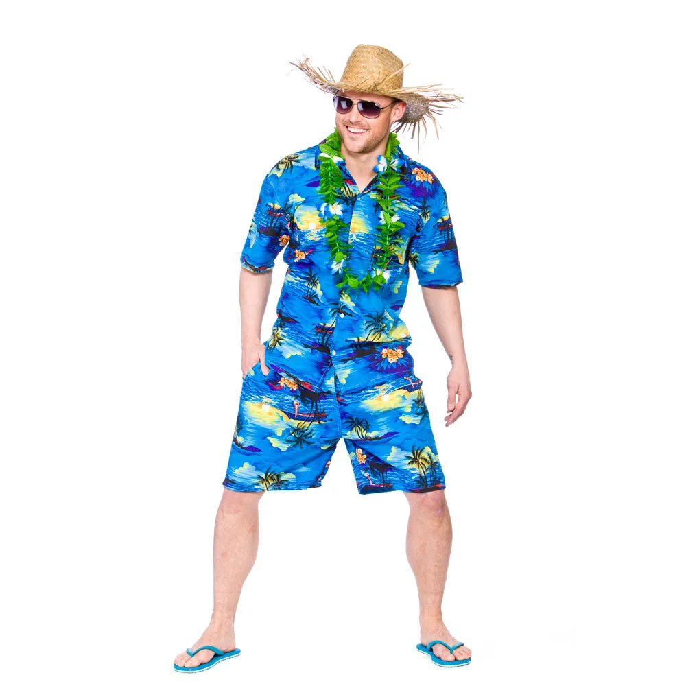 Blue Palm Hawaiian Party Guy Costume