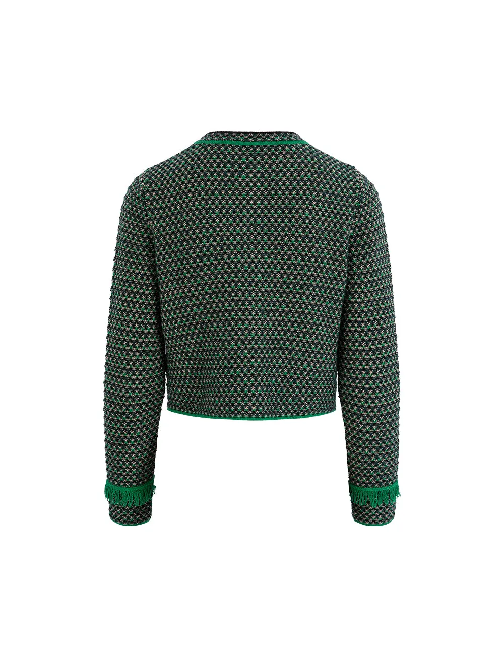 BORA AKSU French Melange Tweed Crew Neck Knitted Cardigan