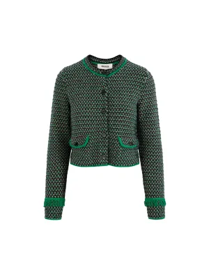 BORA AKSU French Melange Tweed Crew Neck Knitted Cardigan