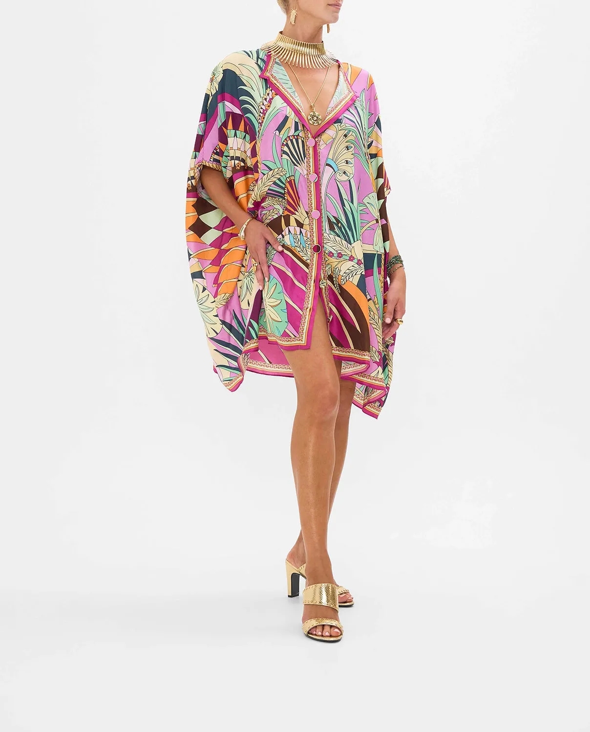 CAMILLA | GIZA GODDESS BUTTON THROUGH BATWING SHORT KAFTAN