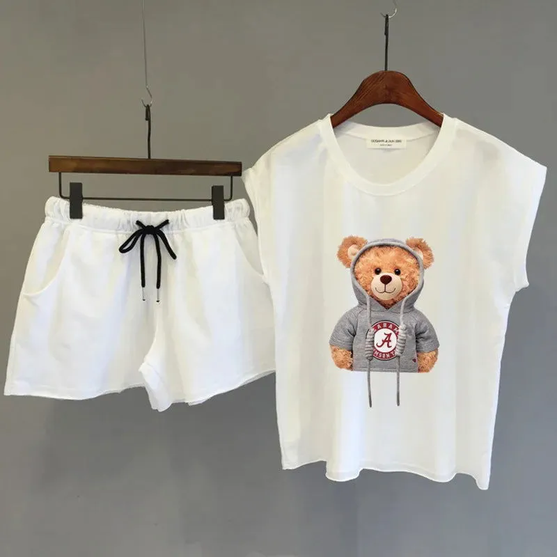 Cartoon Bear Sleeveless T-shirt and Shorts