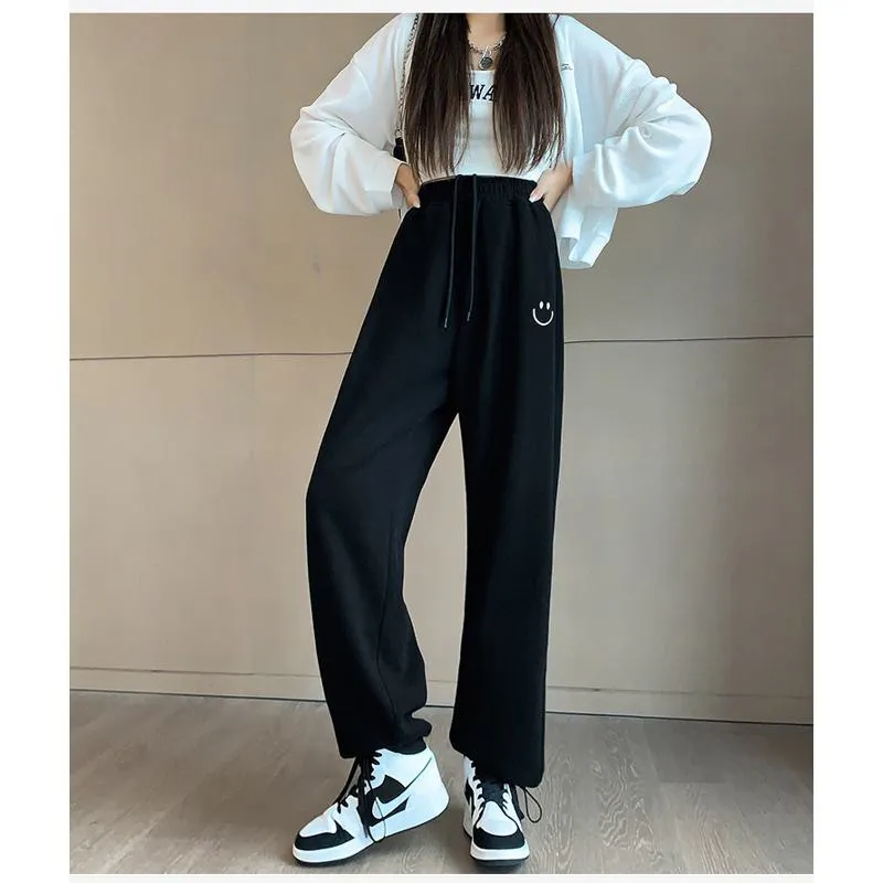 Casual Smiling Face Plus Sports Loose Fit Sweatpants