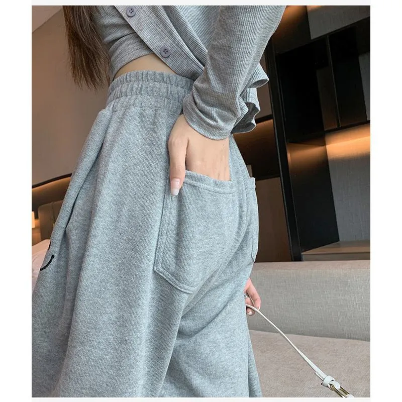 Casual Smiling Face Plus Sports Loose Fit Sweatpants