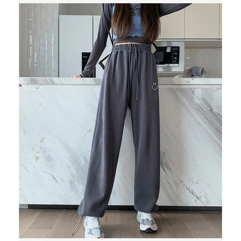 Casual Smiling Face Plus Sports Loose Fit Sweatpants