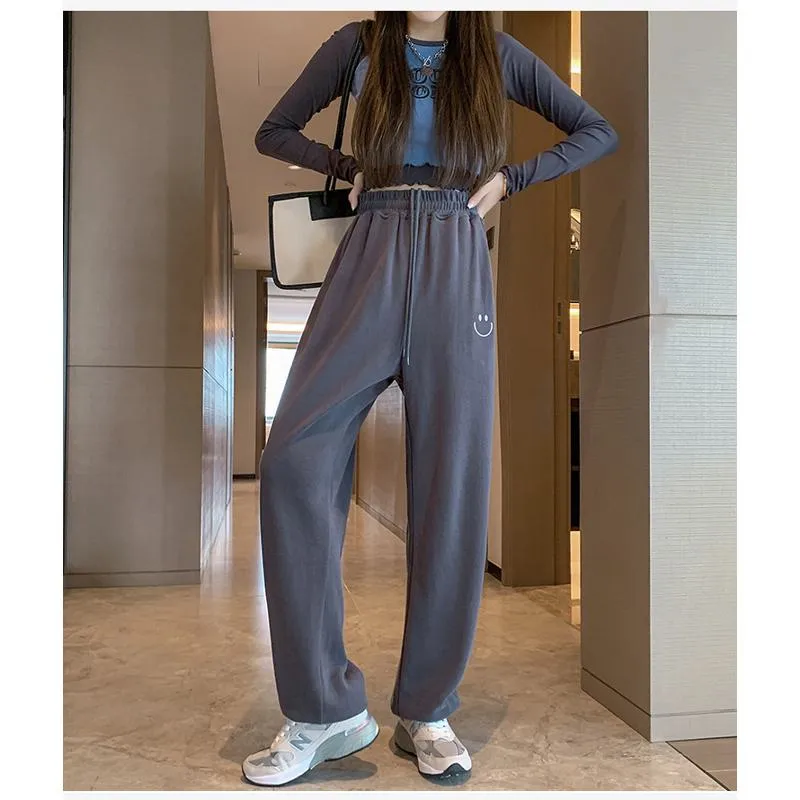 Casual Smiling Face Plus Sports Loose Fit Sweatpants