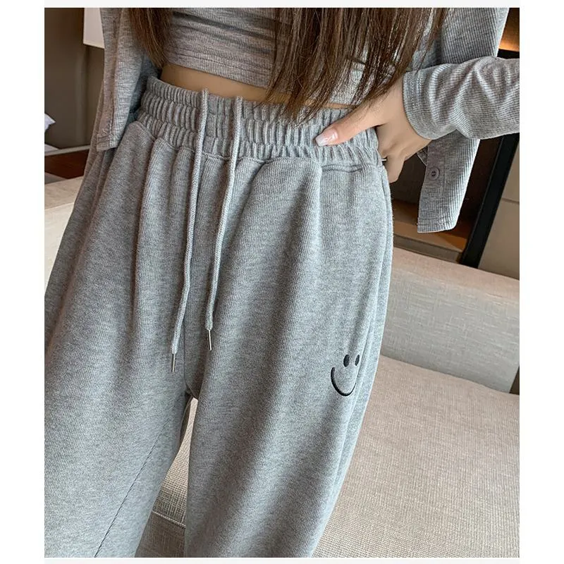 Casual Smiling Face Plus Sports Loose Fit Sweatpants