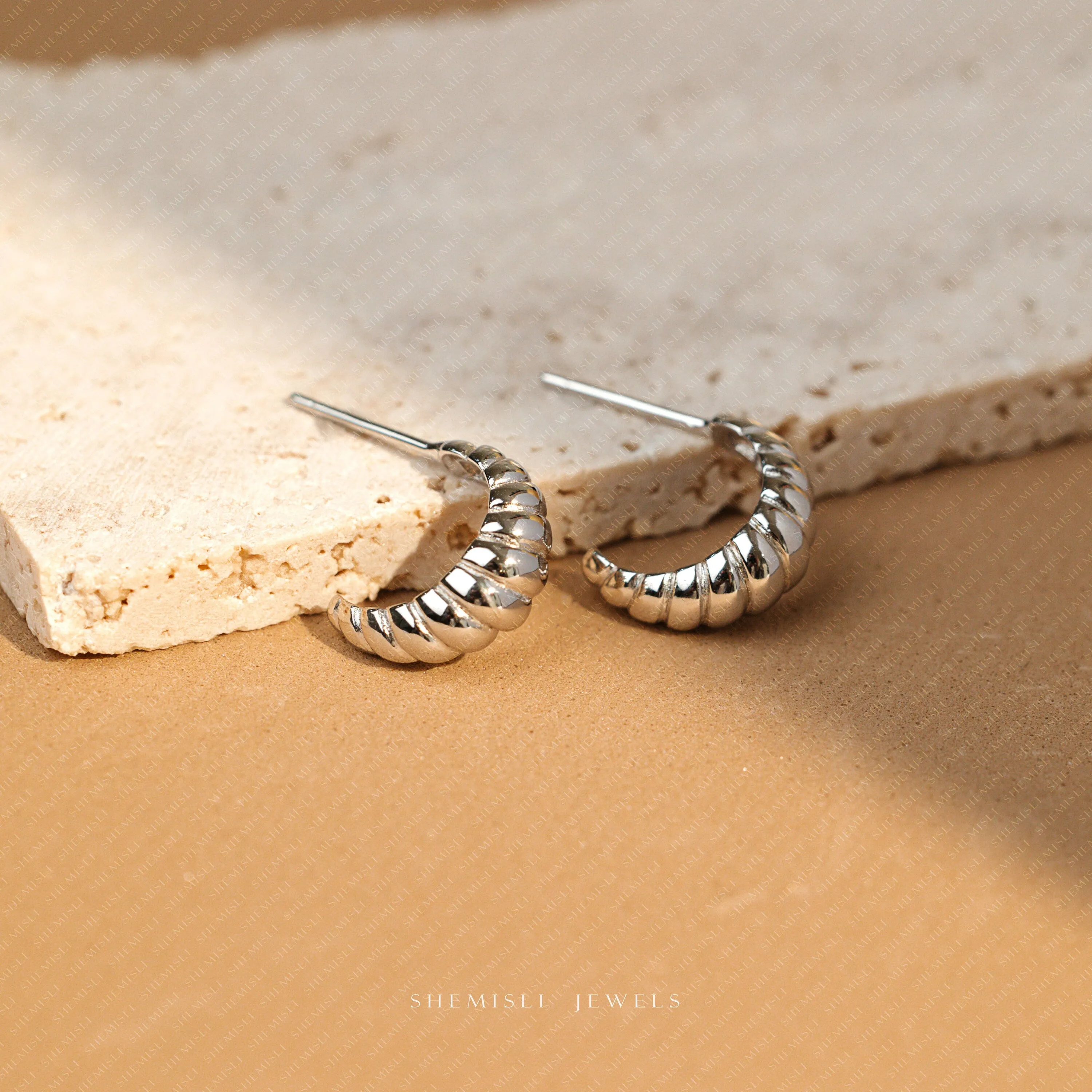 Croissant Hoop Studs, Earrings,  Unisex, Gold, Silver SHEMISLI SS051