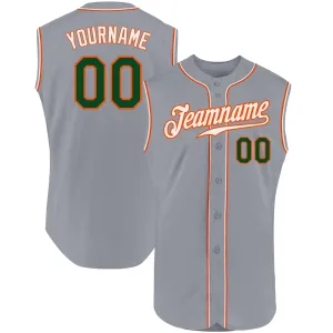 Custom Gray Green-Orange Authentic Sleeveless Baseball Jersey