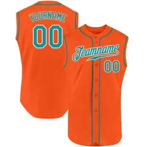 Custom Orange Teal-White Authentic Sleeveless Baseball Jersey