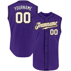 Custom Purple White-Old Gold Authentic Sleeveless Baseball Jersey