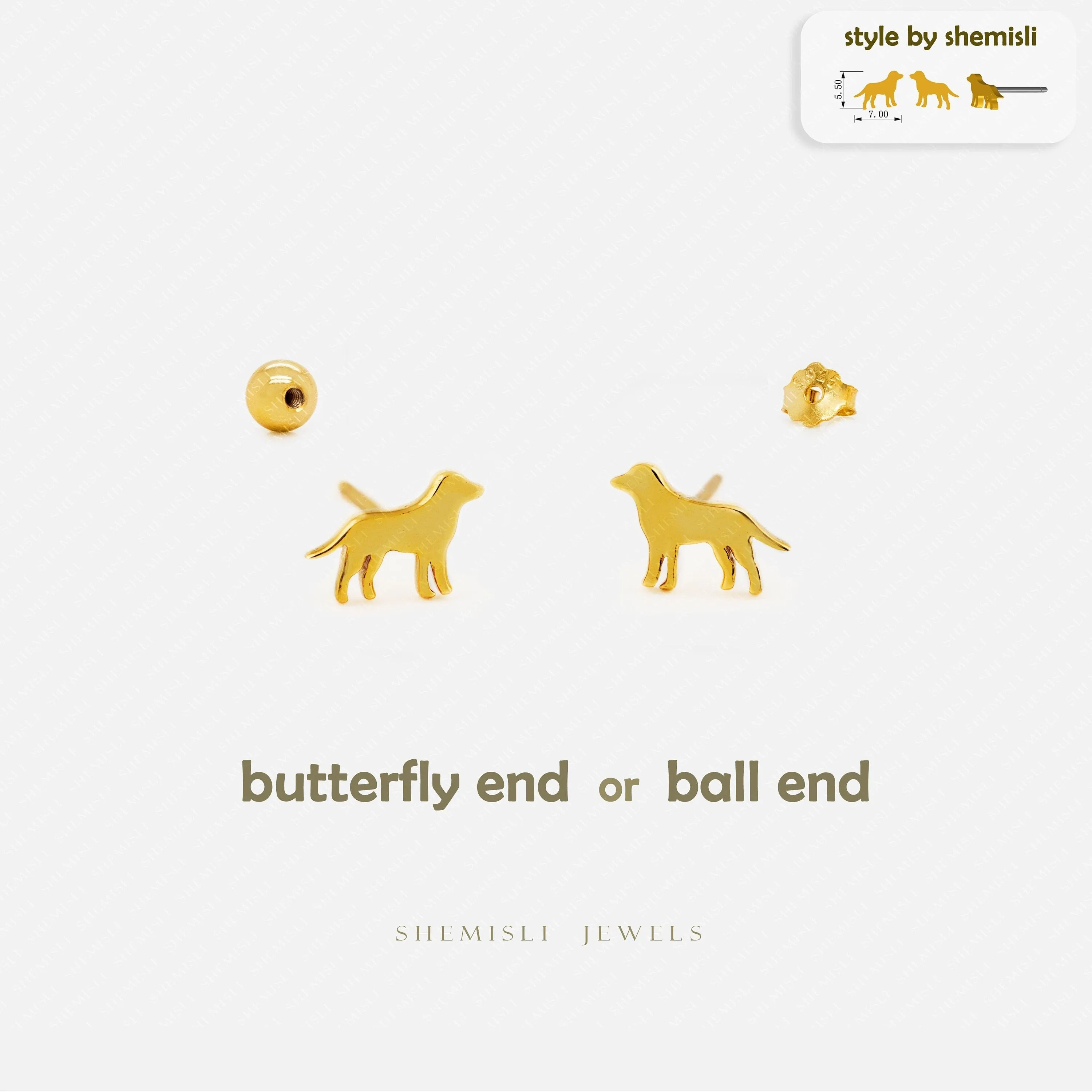 Dainty Dog  Studs Earrings, Unisex, Gold, Silver SHEMISLI SS881 Butterfly End, SS882 Screw Ball End (Type A) LR