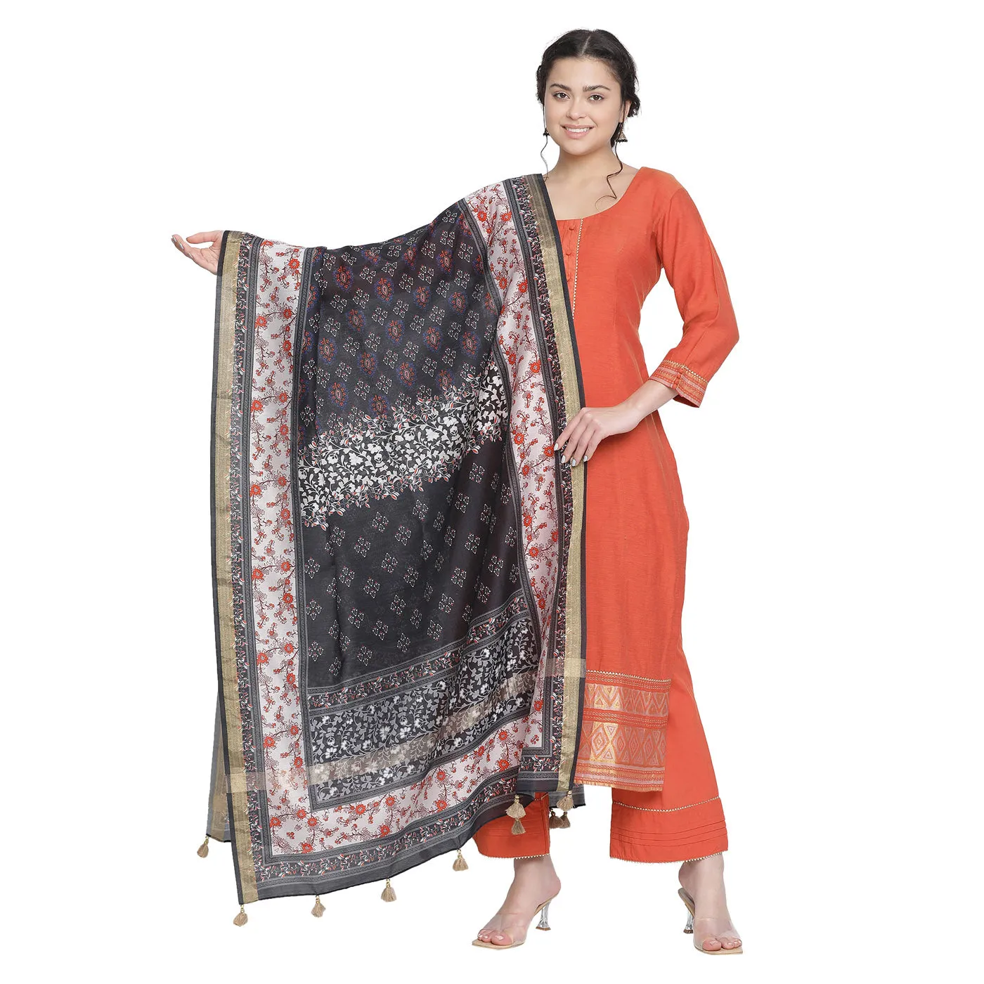 Dark Rust Cotton Silk Blend Unstitched Suit Co-ords Set