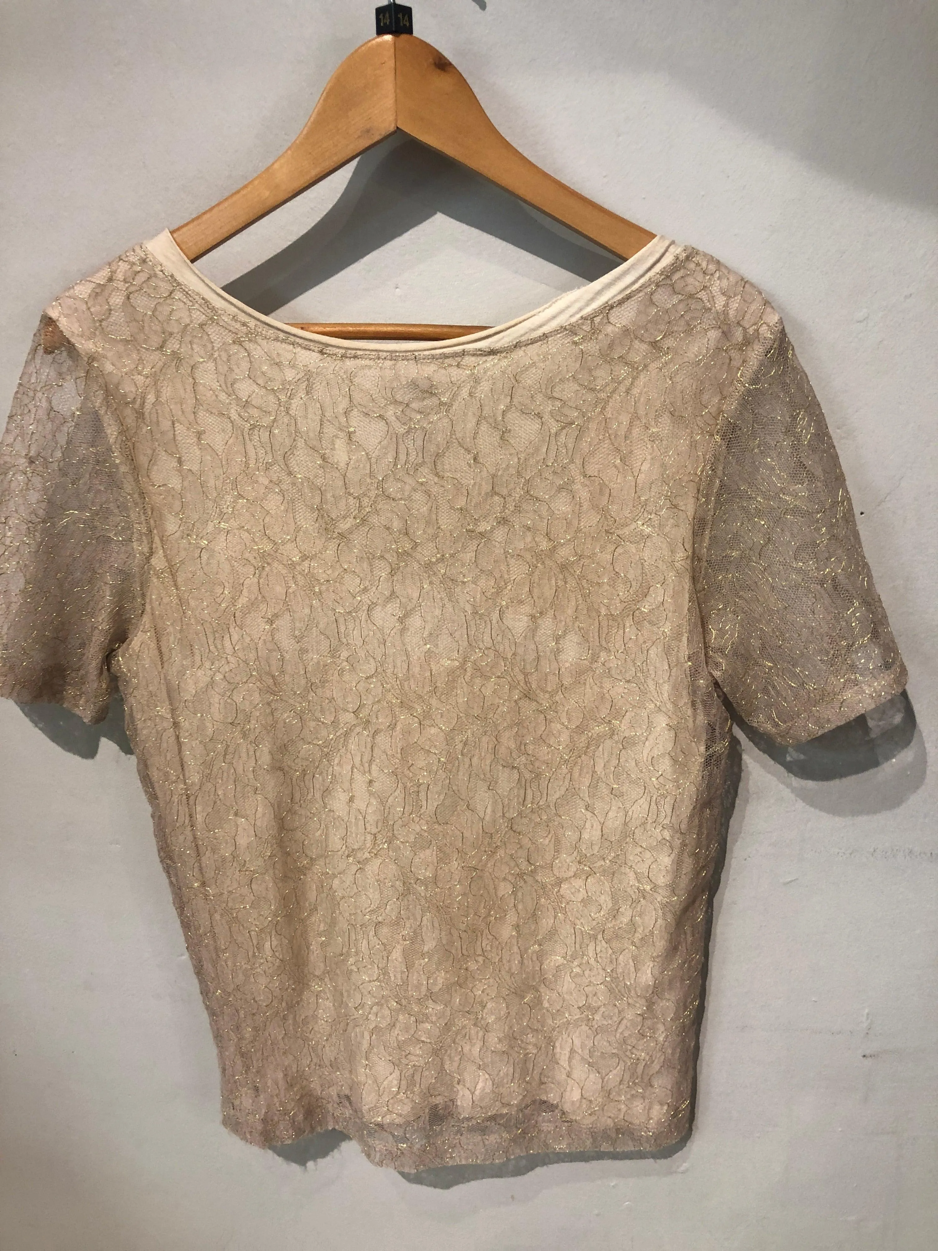 Diane Von Furstenberg Gold and Cream Lace Top (10) S