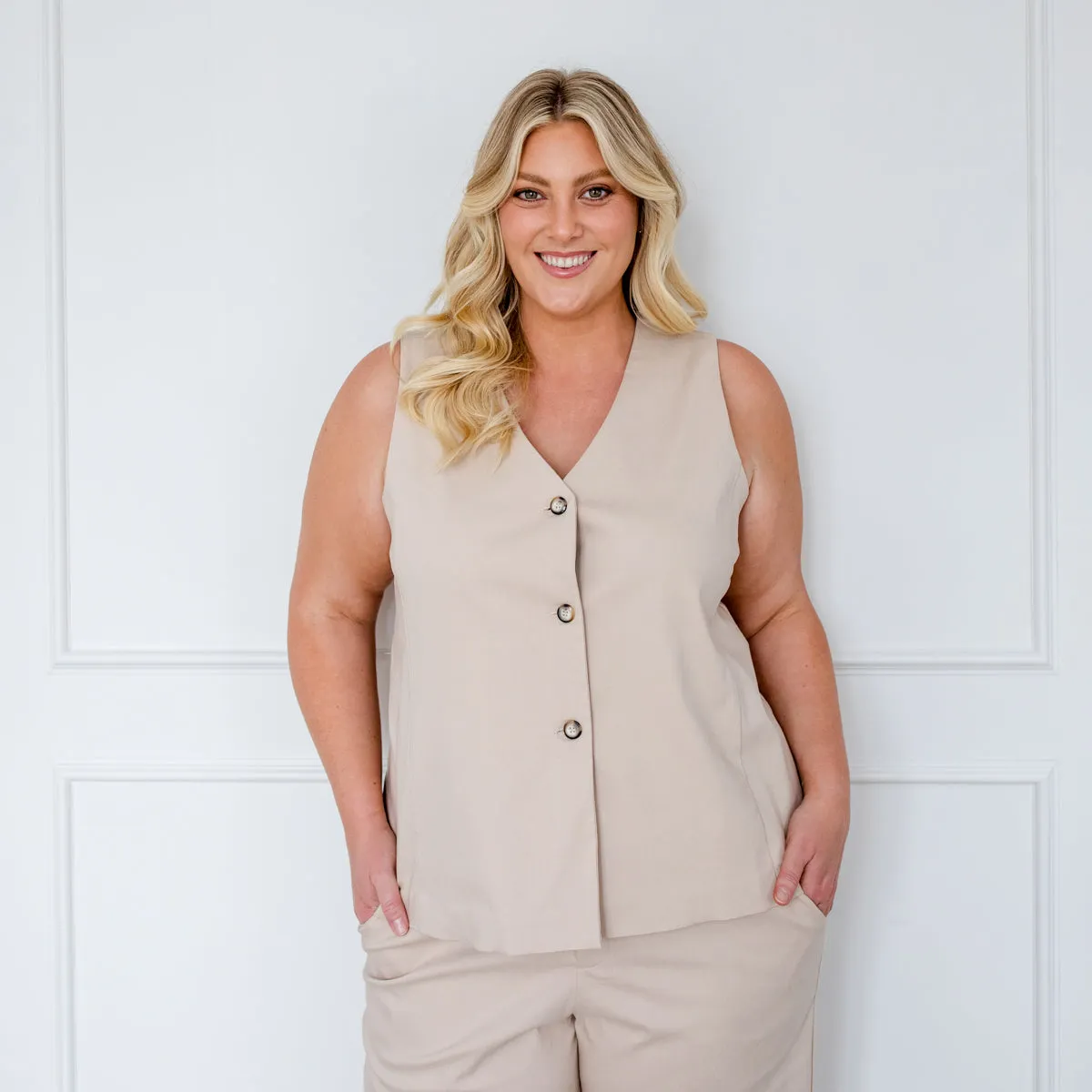 Dimity stretch tailored vest - beige