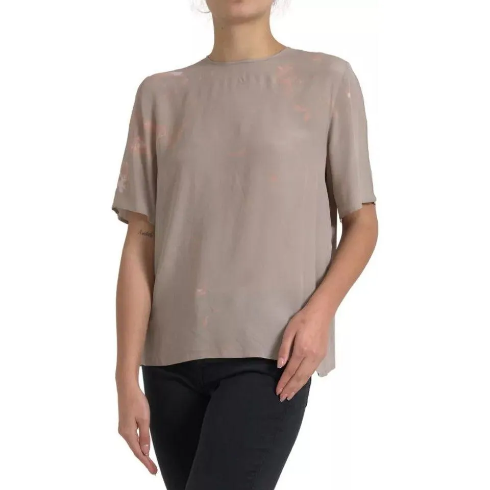 Dolce & Gabbana Brown Round Neck Short Sleeve Blouse Top