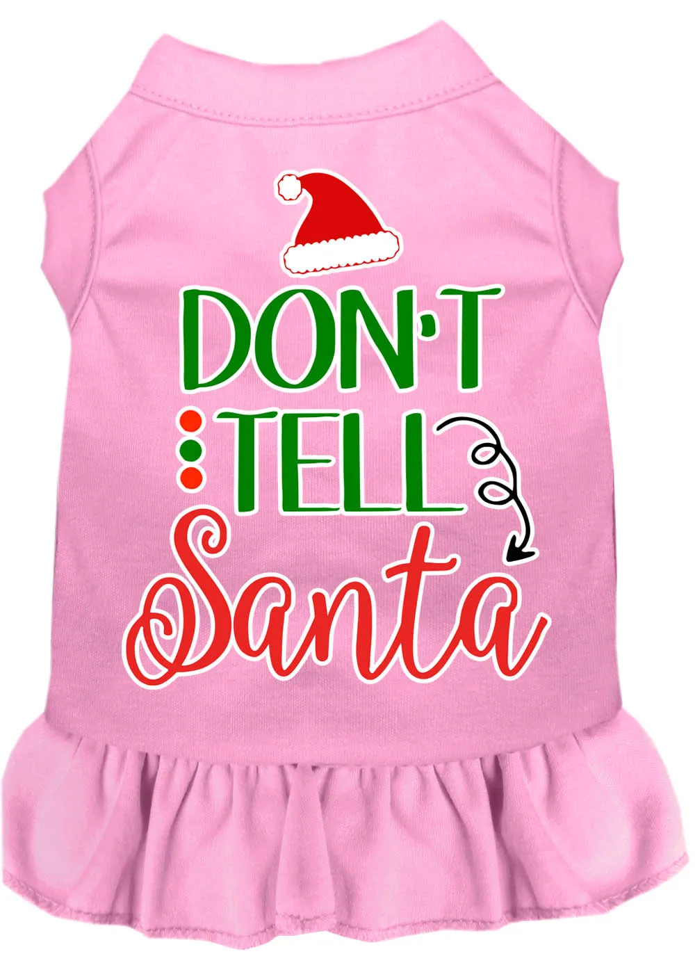 Don't Tell Santa Screen Print Dog Dress Light Pink Med