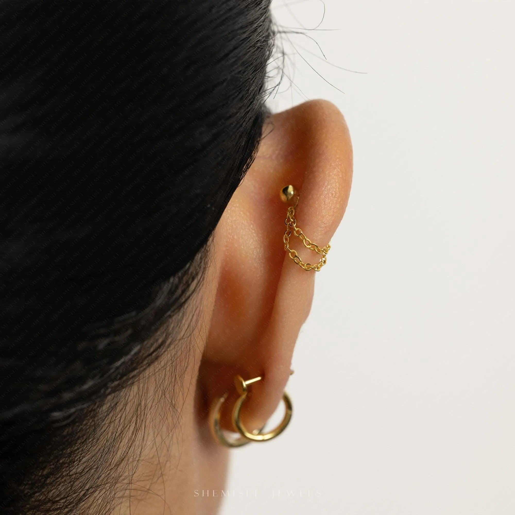 Double Chain Helix Earrings With Screw Ball End, Unisex, Gold, Silver SHEMISLI SS1332 (Type A Ball End)