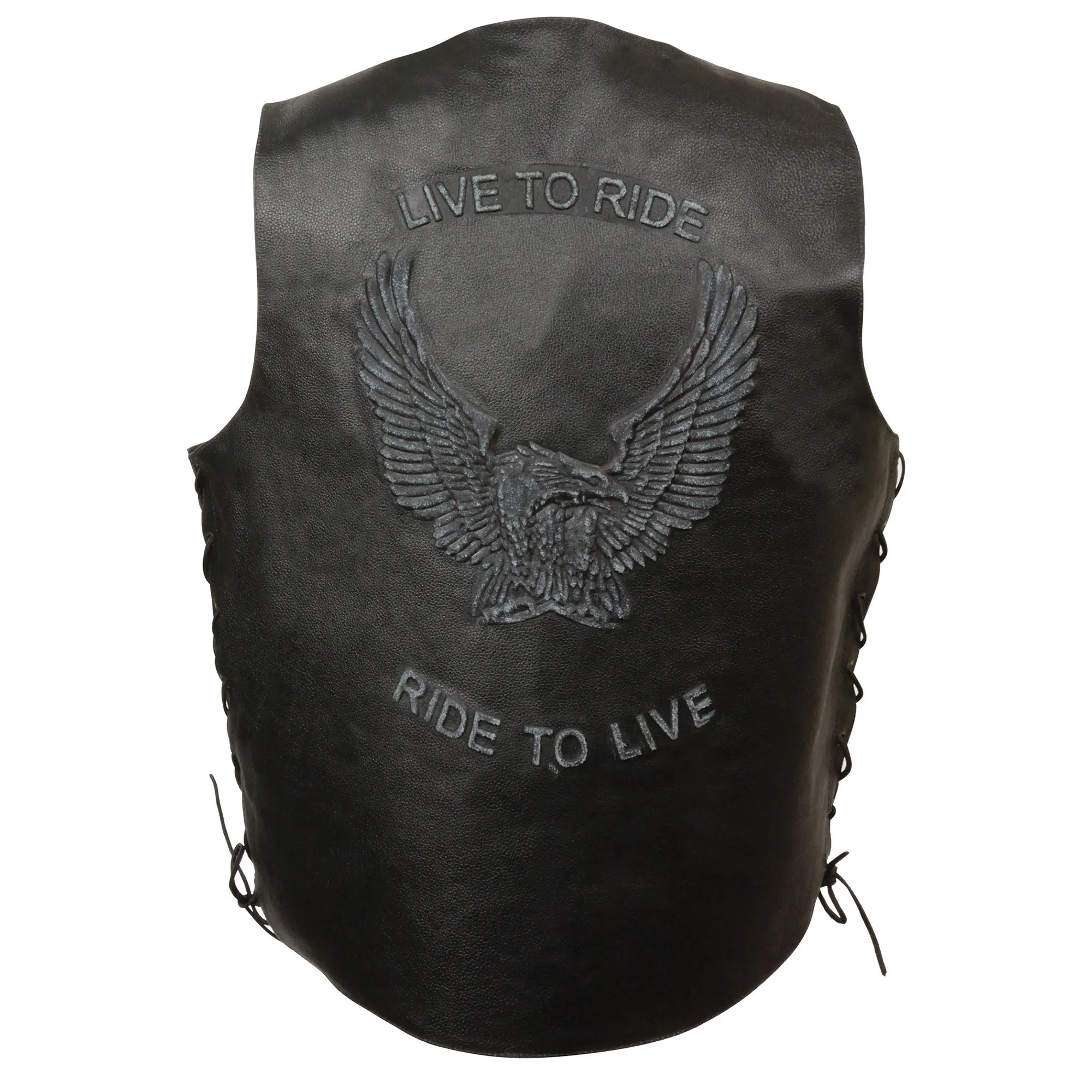 ELM3900BLACK Embossed Eagle Men's Side Lace Live to Ride Vest w/ Flying Eagle