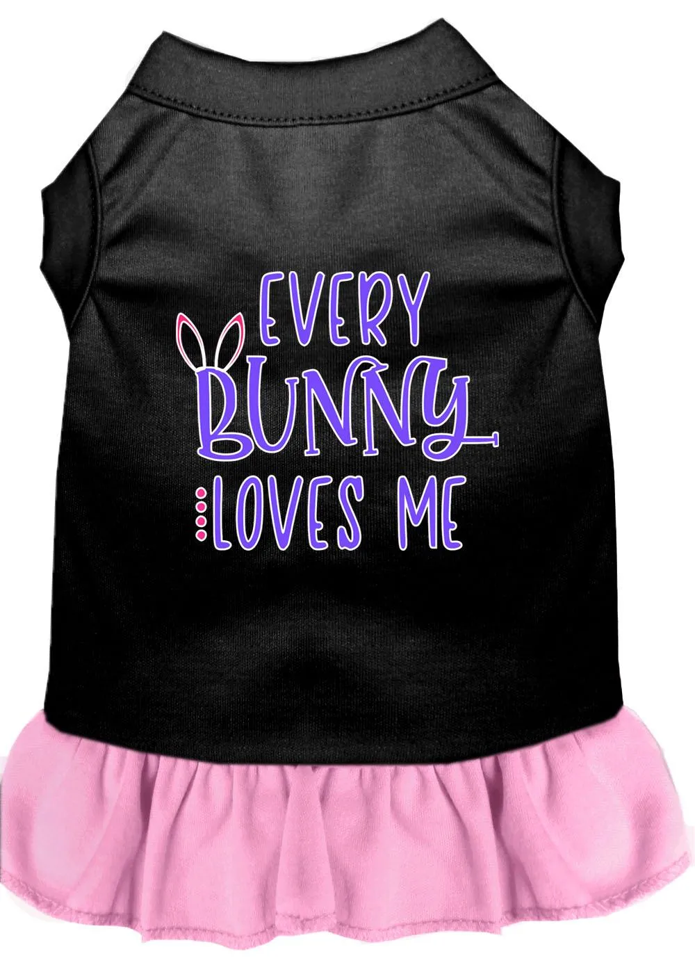 Every Bunny Loves Me Screen Print Dog Dress Black With Light Pink Xs (8)