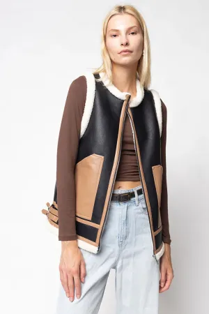 Faux Shearling-trimmed Leather Vest