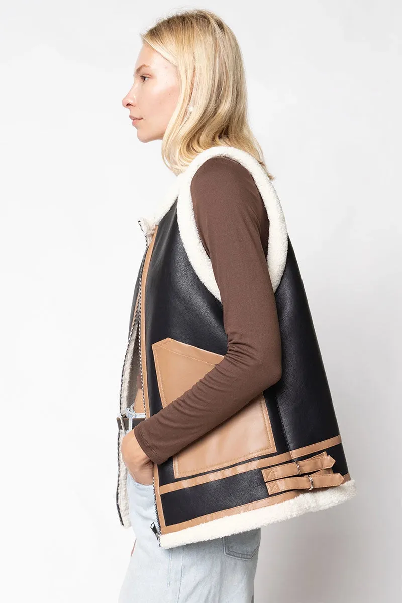 Faux Shearling-trimmed Leather Vest