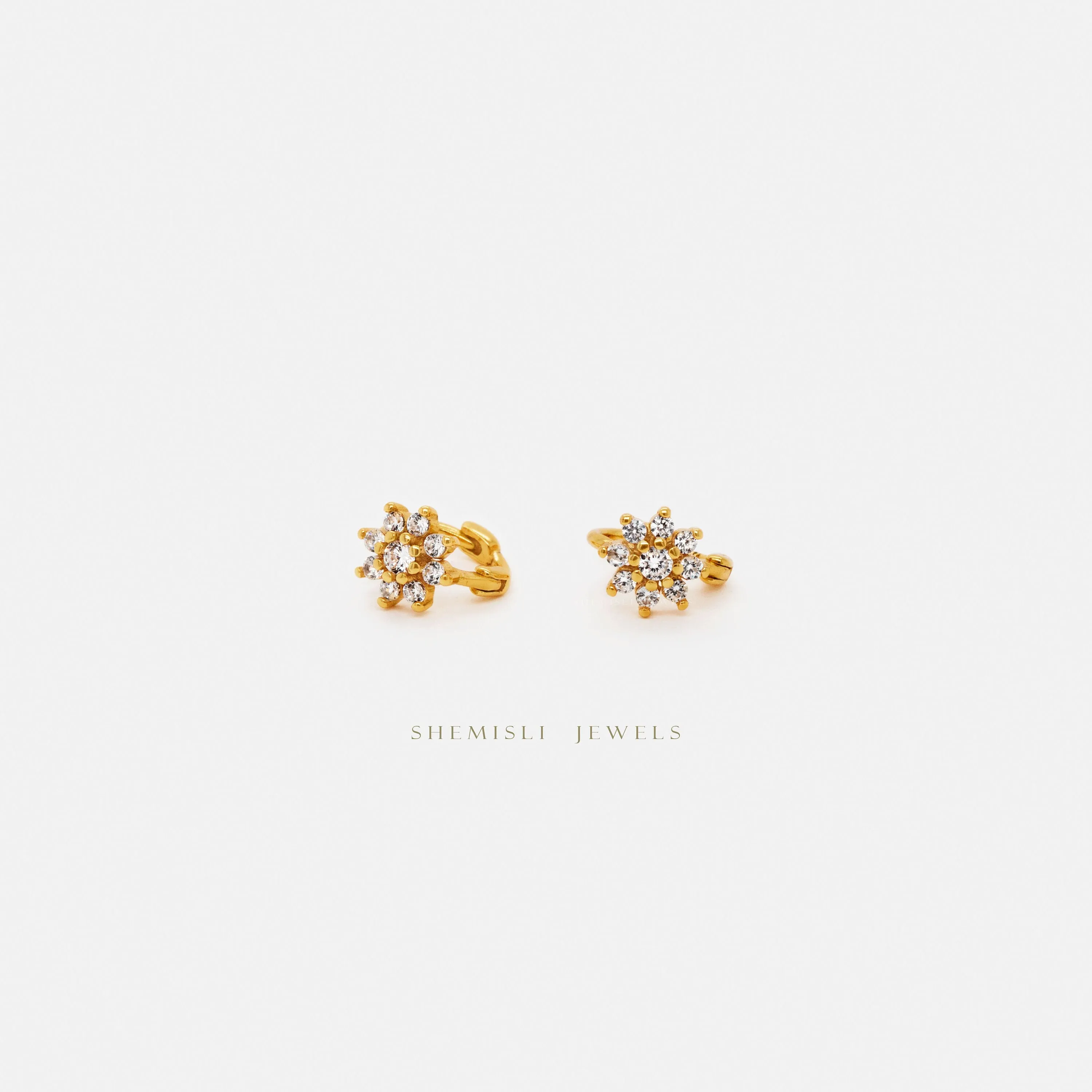 Flower CZ Helix Hoops, Unisex, Gold, Silver SHEMISLI SH103