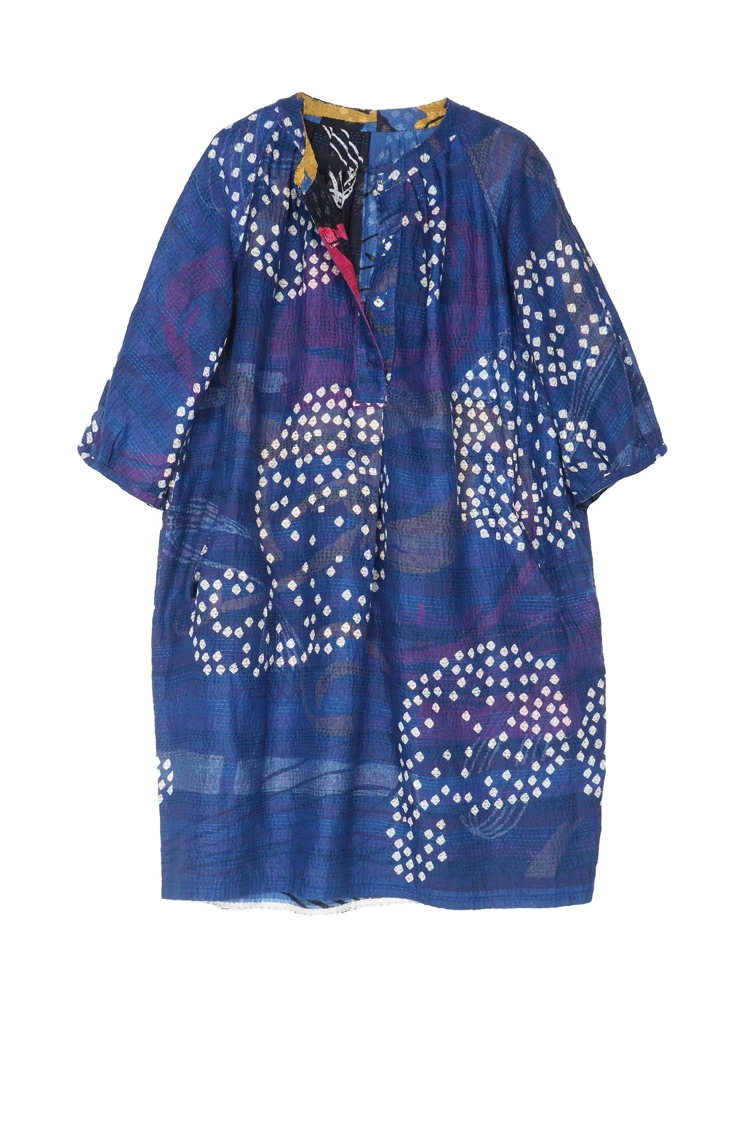 FRESH PRINT KANTHA PUFF SLV. DRESS - fp2436-blu -