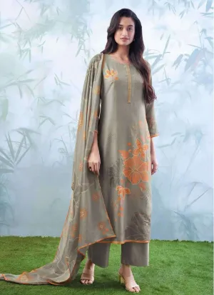 Ganga Woolen Pashmina Grey Unstitched Winter Suit Dress Material