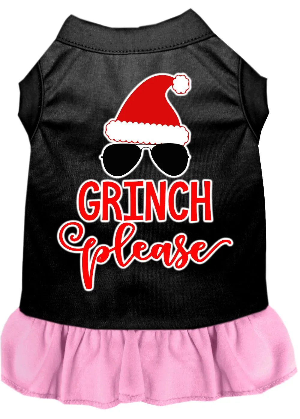 Grinch Please Screen Print Dog Dress Black With Light Pink Lg (14)