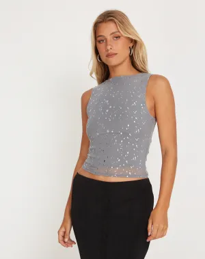 Hala Vest Top in Mesh Glitter Dot Frost Grey