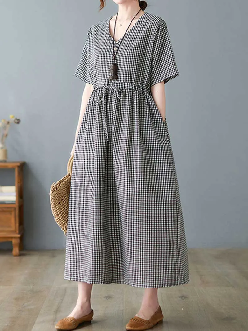 Hey Woman Small Plaid Cotton Smock Dress