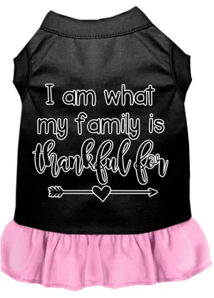 I Am What My Family Is Thankful For Screen Print Dog Dress Black With Light Pink Med