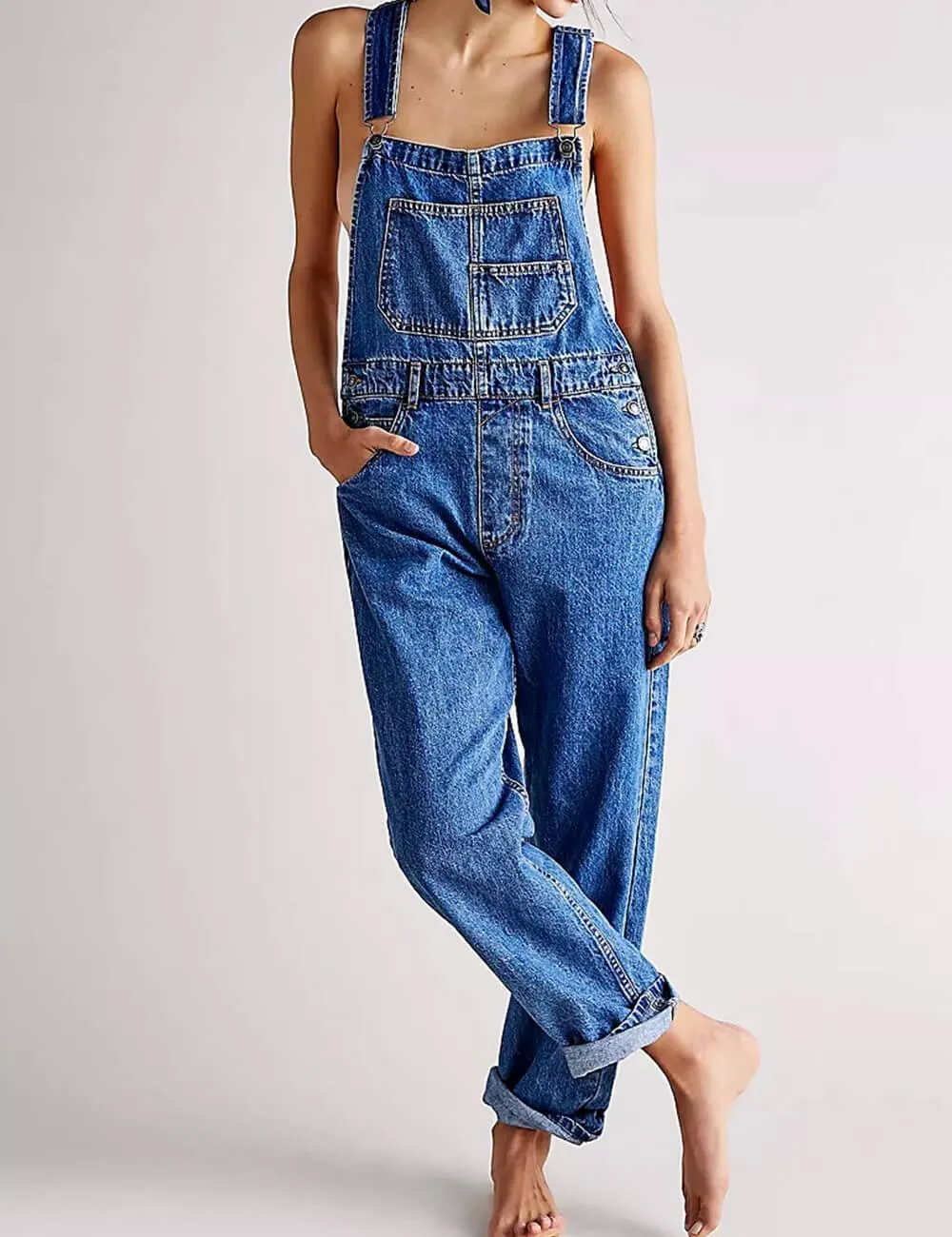 Ladies Casual Pocket Denim Overalls SKJ540