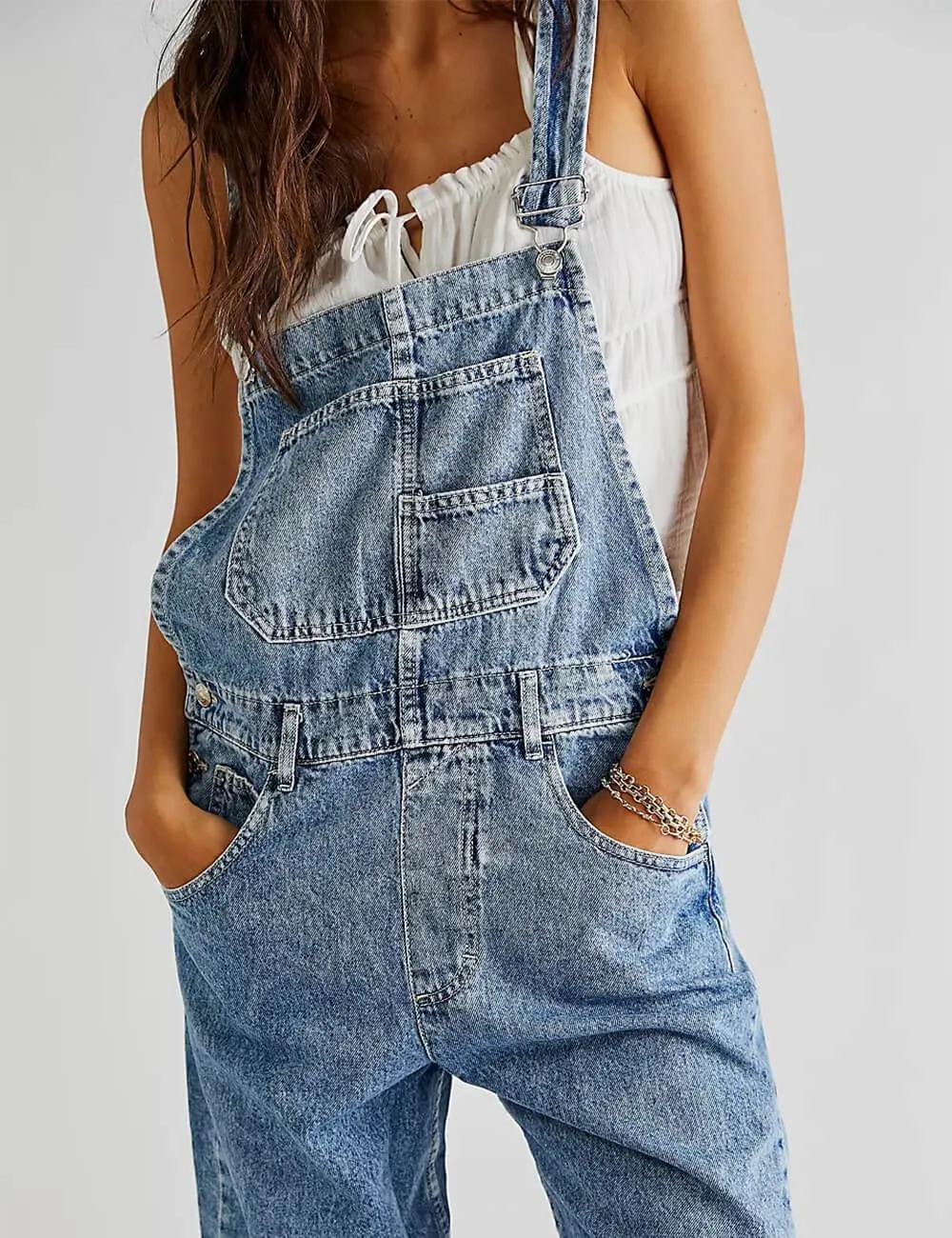 Ladies Casual Pocket Denim Overalls SKJ540