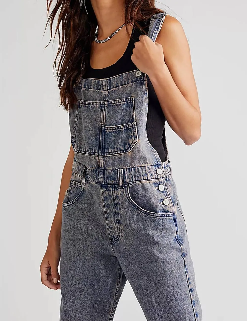 Ladies Casual Pocket Denim Overalls SKJ540