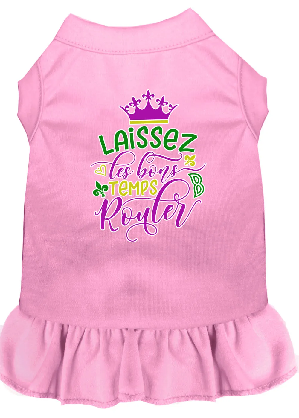 Laissez Les Bons Temps Rouler Screen Print Mardi Gras Dog Dress Light Pink Med