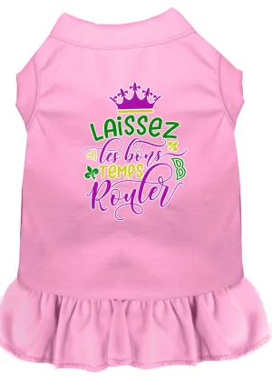 Laissez Les Bons Temps Rouler Screen Print Mardi Gras Dog Dress Light Pink Med