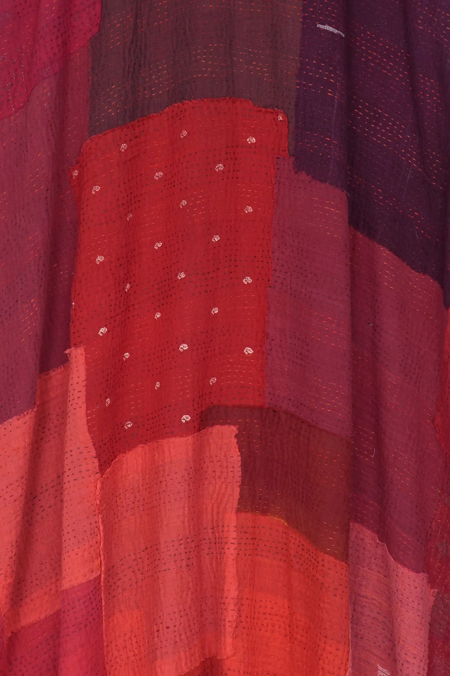 LANDSCAPE FRAYED PATCH KANTHA TENT DRESS - lf2413-red -