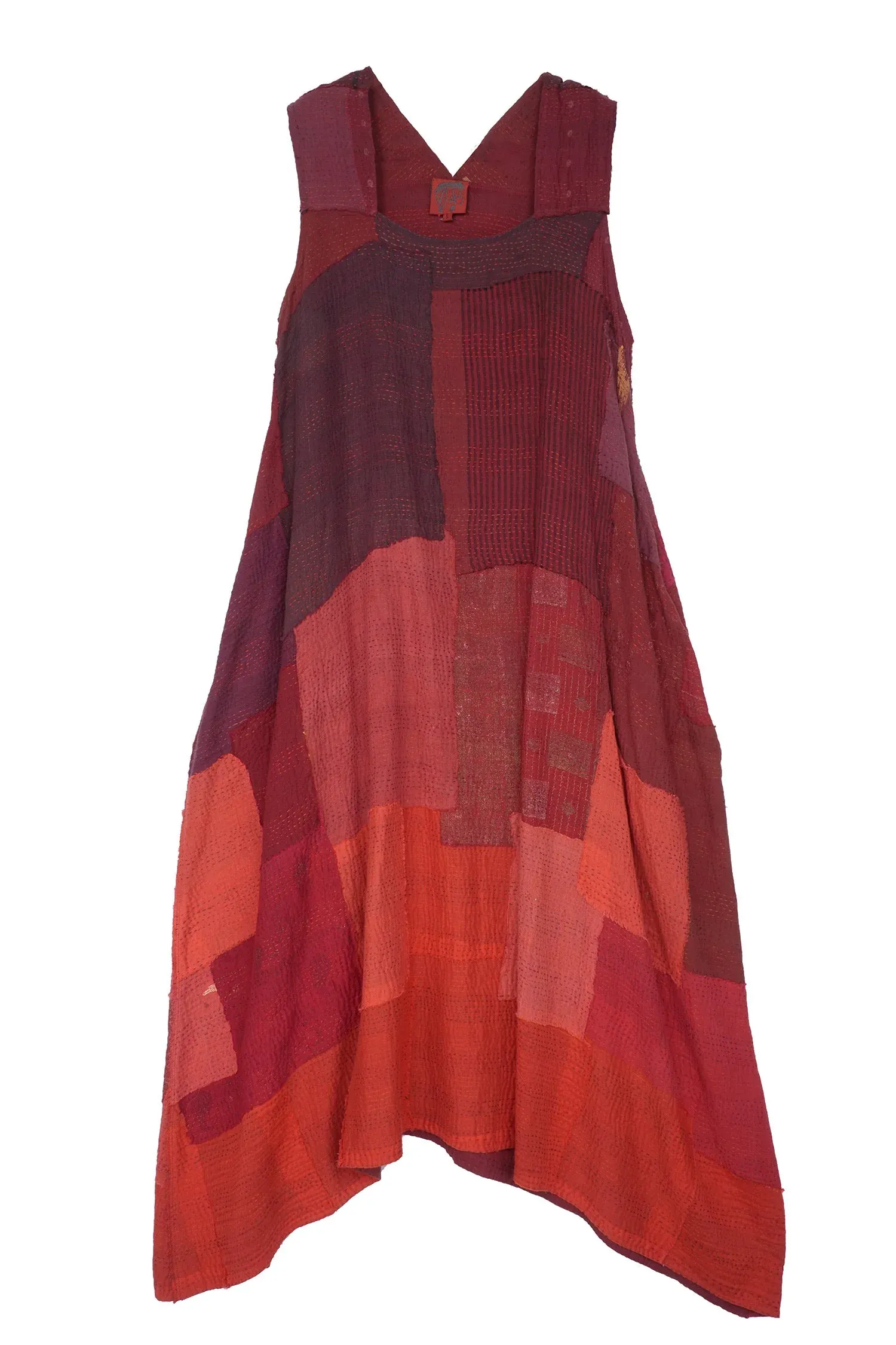 LANDSCAPE FRAYED PATCH KANTHA TENT DRESS - lf2413-red -