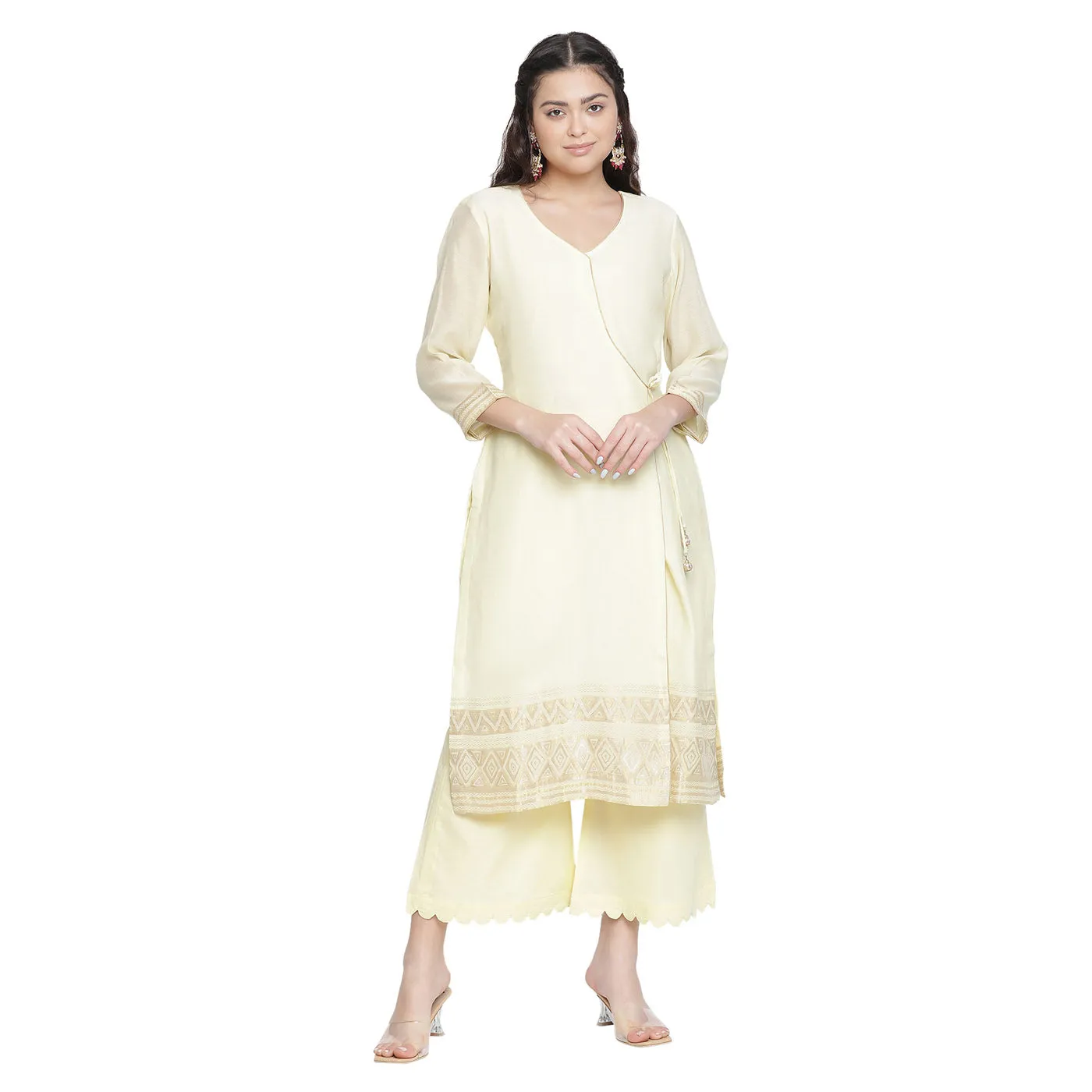 Lemon Woven Design Cotton Silk Blend Unstitched Suit Co-ords Set