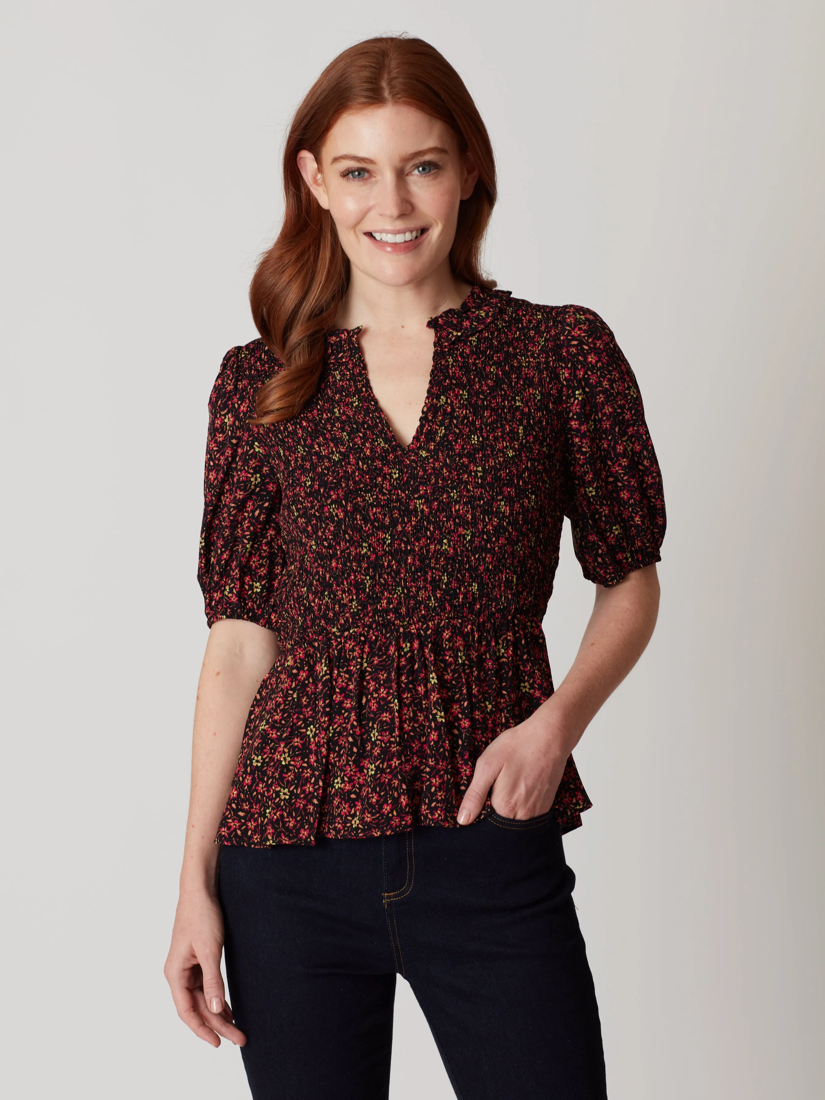 Libby Crepe Short Sleeve Blouse