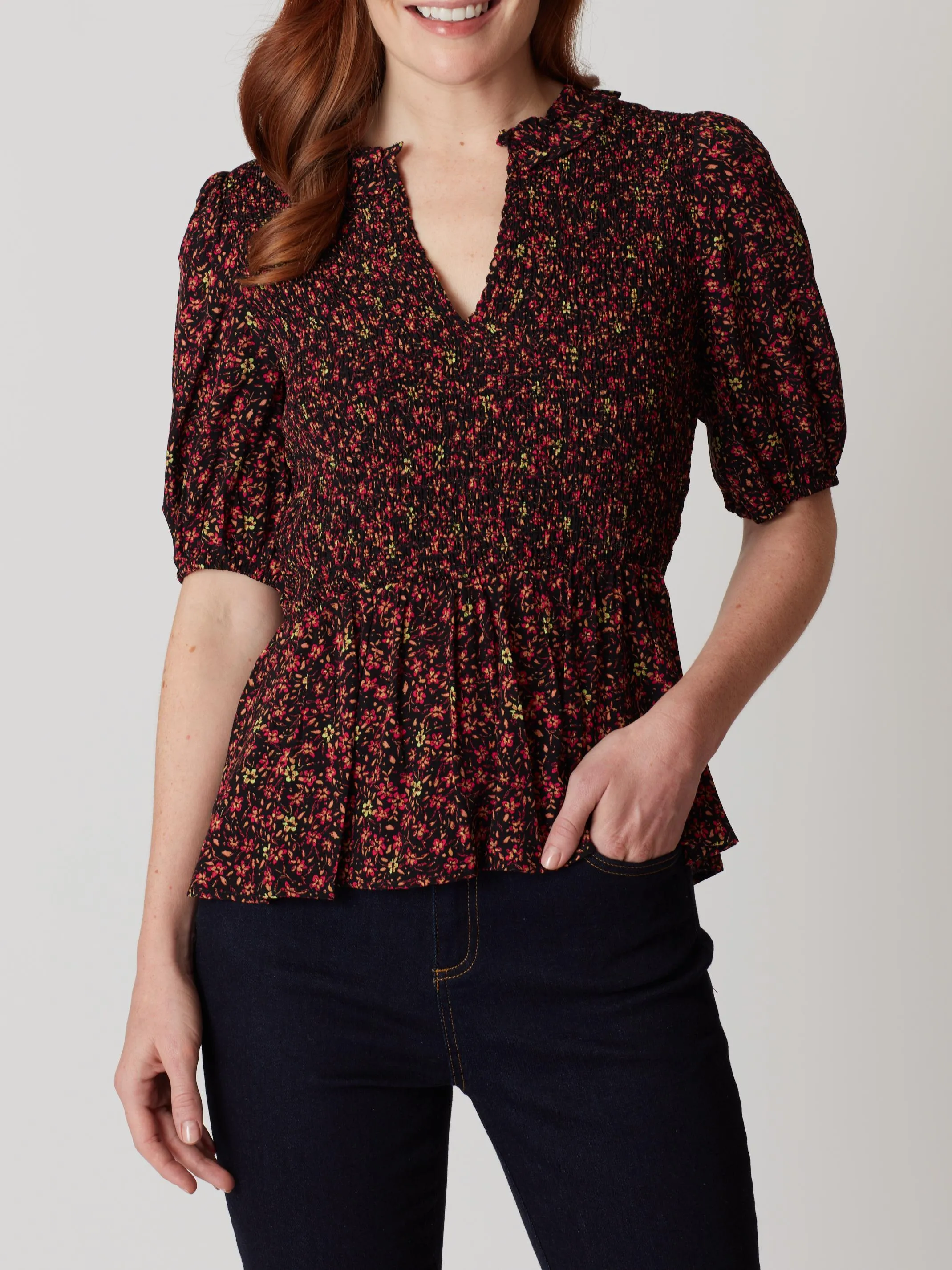 Libby Crepe Short Sleeve Blouse