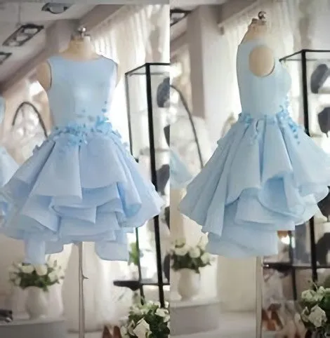 Light Blue Satin Organza Short Party Dress, Cute Homecoming Dress