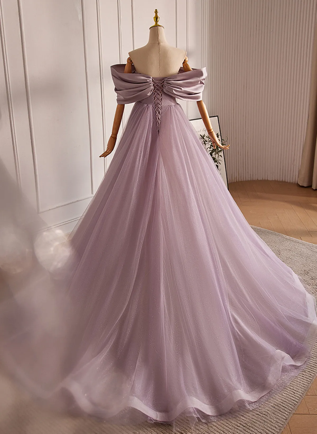 Light Purple Tulle Sweetheart Long Formal Dress, Light Purple Evening Dress Prom Dress